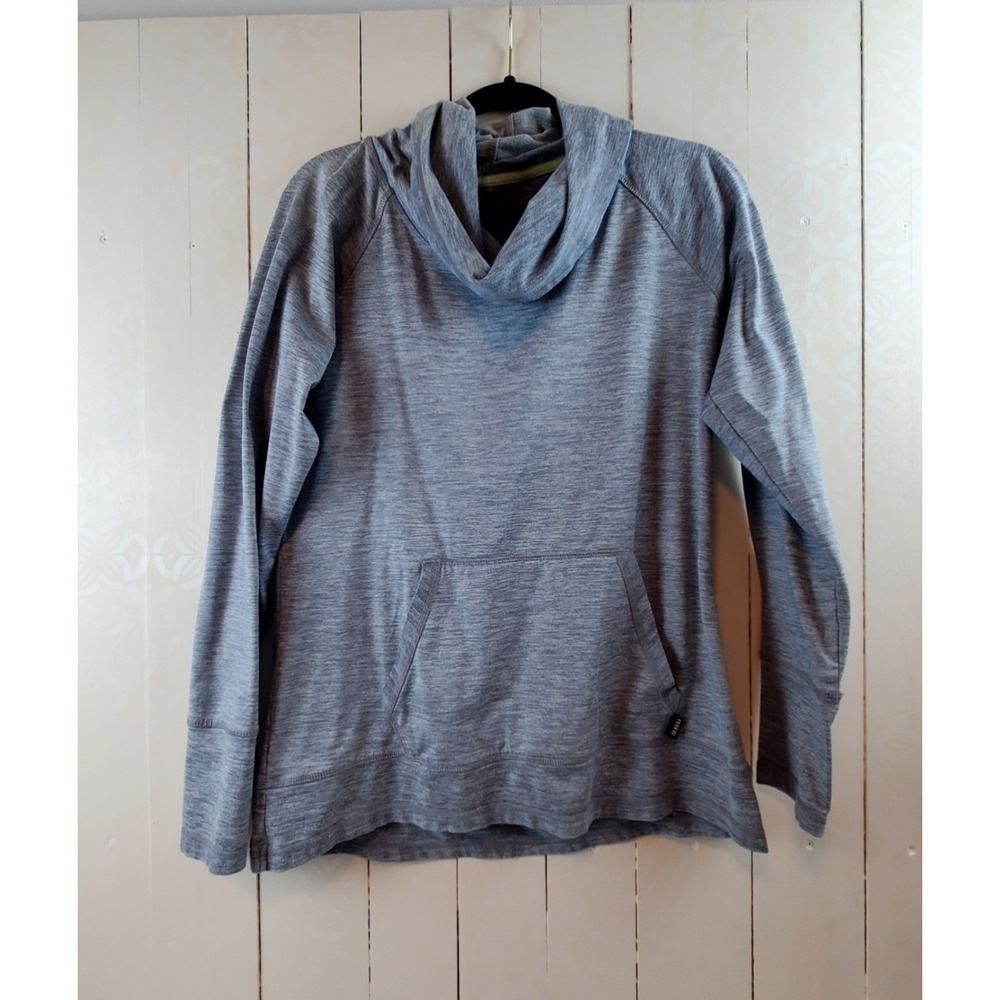 RBX Women Heathered Gray Cowl Neck Pullover Kangaroo Pocket Thumbhole Top